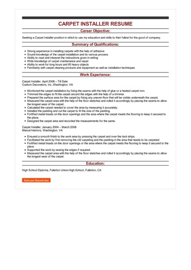 Sample resume for floor installer