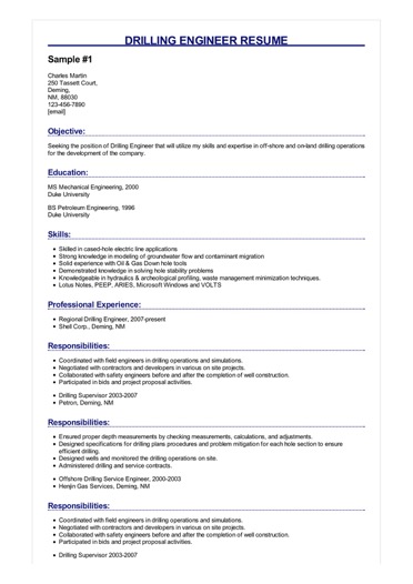 Drilling engineer resume sample