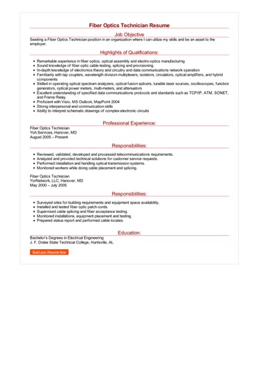 Sample resume for cable splicer