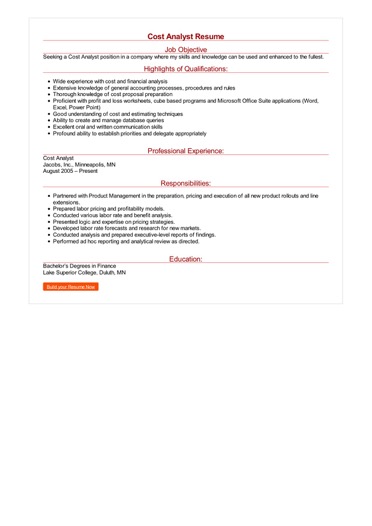 2 cost analyst resume samples